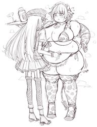 2girls alina_gray armwear azusa_mifuyu bbw big_breasts breasts chubby chubby_female cow_ears cow_girl cow_horns cow_print cow_tail cowbell female_focus female_only jiggle magia_record:_mahou_shoujo_madoka_magica_gaiden mahou_shoujo_madoka_magica maid_uniform multiple_girls orristerioso puella_magi_madoka_magica skinny_girl steam sweat sweating thick_thighs thighhighs thighs tight_fit