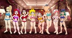 8girls captain_syrup destikim female females hot lingerie mario_(series) metroid navel_piercing niban-destikim nintendo nurse_joy officer_jenny_(pokemon) pauline pokemon princess_daisy princess_peach princess_rosalina samus_aran sexy