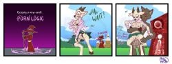 absurd_res animal_genitalia animal_penis anthro av-15 balls balls_deep blush blushing_profusely bodily_fluids body_blush bottomwear bovid breasts canid canine canine_genitalia canine_penis canis caprine carrying_another clothed clothing clothing_lift comic covering covering_self cum cum_in_pussy cum_in_uterus cum_inside destroyed_clothing dialogue duo embarrassed female forced forced_exposure genital_fluids genitals goat hi_res hooves impregnation internal knot knotting looking_pleasured magic magic_circle magic_user male male/female mammal penetration penis porn_logic public public_nudity public_sex pussy pussy_blush questionable_consent robe sex skirt skirt_lift spell surprise surprise_sex surprised surprised_expression torn_clothing unexpected uterus vaginal_penetration vaginal_penetration wolf