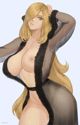 1girls 2021 alternate_breast_size alternate_version_available armpits blonde_hair blue_eyes breasts bustier cleavage curvy cynthia_(pokemon) exposed_breasts female female_focus female_only fur fur_trim hair_ornament hair_over_one_eye hand_on_own_head large_breasts long_hair mature_female milf nextoad nintendo patreon_username pokemon pokemon_(game) pokemon_dppt robe see-through see-through_clothing solo solo_female thick_thighs thighs