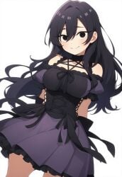 100_kanojo 1girls ai_generated arms_behind_back bare_shoulders black_dress black_eyes black_hair blush female frilled_dress kimi_no_koto_ga_dai_dai_dai_dai_daisuki_na_100-nin_no_kanojo long_hair purple_dress smile tagme the_100_girlfriends_who_really_really_really_really_really_love_you thighs zetsubouda_meru
