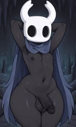 ai_generated anthro balls curvy dcx32 hands_behind_head hollow_knight insects male male_only penis protagonist_(hollow_knight) solo standing tagme wide_hips