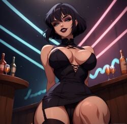 big_breasts black_hair blue_eyes stripper thick_thighs