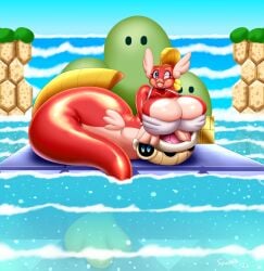 big_breasts big_tail blue_eyes cheep_cheep chipu_(craftedpbody) female fish koopa koopa_shell koopa_troopa laying_down mario_(series) merfolk mermaid mermaid_tail siren speeds water