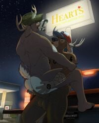 anal anal_sex anthro anthro_on_anthro anthro_penetrated anthro_penetrating anthro_penetrating_anthro antlers balls brown_body brown_fur clenched_teeth clothing deer duo erection fur genitals hat headgear headwear hi_res horn humanoid_genitalia humanoid_penis intraspecies male male/male male_penetrated male_penetrating male_penetrating_male mammal mobilemutt night outside penetration penile penile_penetration penis penis_in_ass redneck sex short_tail sky stand_and_carry_position standing standing_sex star tail tattoo teeth truck_stop trucker_hat