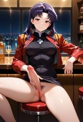 ai_generated bar_stool futa_sans_balls futanari illustrious_(stable_diffusion) intersex long_hair looking_at_viewer misato_katsuragi neon_genesis_evangelion penis pubic_hair purple_hair pussy raised_eyebrow self_upload sitting stable_diffusion