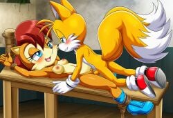 ai_generated anthro anthro_on_anthro arms_above_head bondage bound_ankles consensual consensual_bondage fox furry furry_only legs_spread legs_spreading miles_tails_prower missionary missionary_pose missionary_position missionary_sex orange_skin palcomix penis penis_in_pussy princess princess_sally_acorn pussy sally_acorn sonic_(series) squirrel straight straight_sex table tails tails_(sonic) tails_the_fox wrists_bound wrists_tied