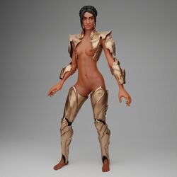 black breasts earrings feet fortnite gold hair metal_armor naked pussy shanta_(fortnite)