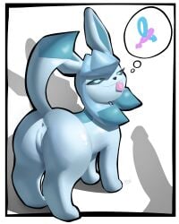 absurd_res condom condom_in_mouth drakkie eeveelution female female_feral feral game_freak gender_symbol gender_symbol_penetration generation_4_pokemon glaceon hi_res mouth_hold nintendo object_in_mouth pokemon pokemon_(species) sexual_barrier_device simple_background solo symbol tail