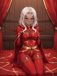 1girls ai_generated bondage calamitas calamity_mod female horns terraria tied white_hair white_horn witch