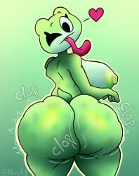 2d 2d_(artwork) 2d_artwork areolae artist_name ass ass_focus big_ass big_breasts bottom_heavy bottom_heavy_female breasts clapping_ass clapping_buttocks clapping_cheeks curvaceous curvy curvy_body curvy_female curvy_figure frog frog_girl frog_humanoid frog_tongue green_body green_skin huge_ass huge_breasts long_tongue looking_at_ass looking_at_own_ass looking_at_own_butt looking_back nipples shaking_ass shaking_butt simple_background twerking twitter_username vhrox2 voluptuous voluptuous_female wink winking