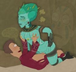 3_breasts alien artist_request blue_skin confused cowgirl_position jerry_smith keara_(rick_and_morty) rick_and_morty riding straight