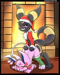 absurd_res chimney christmas doggy_style duo eeveelution espeon female feral from_behind_position hi_res holidays male male/female nintendo pokémon_(species) pokemon pokemon_only sex umbreon video_games xdragoncam