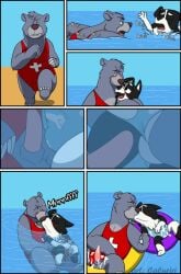 2boys anal anal_sex anthro balls baloo bear bluey_(series) blush border_collie bulge caluriri canid canine canis cum_through_swimsuit domestic_dog drowning erection erection_under_clothes furry gay innertube kissing kissing_while_penetrated lifeguard_swimsuit mackenzie_(bluey) male male_only masturbation masturbation_through_swimsuit one-piece_swimsuit penis penis_in_ass swimsuit the_jungle_book ursid water yaoi