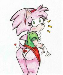 amy_rose anthro anthro_only ass big_ass big_butt butt classic_amy_rose frills frilly_panties green_shirt hairband heart heart_panties orange_skirt panties sonic_(series) tail upskirt vampiricpig