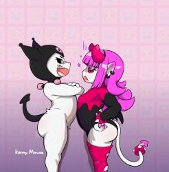 2girls big_butt chibi chocovania_(character) female flat_chest kuromi mouse_kenny pressing_against shortstack virtual_youtuber