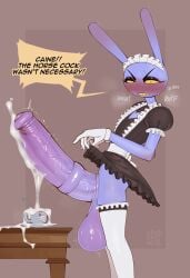 1boy balls big_balls black_dress black_eyes blue_skin blush clothed crossdressing cum cum_in_cup cup dress dress_lift english_text from_side furry furry_male gloves heavy_breathing horse_penis horsecock huge_balls huge_cock jax_(the_amazing_digital_circus) lewdstuff maid maid_headdress maid_jax_(the_amazing_digital_circus) male male_only no_nose no_panties penis penis_out rabbit_boy rabbit_ears solo speech_bubble standing teacup text the_amazing_digital_circus thighhighs variant_set veiny_penis white_gloves white_thighhighs yellow_sclera