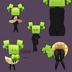 :3 absurd_res anus areola ass big_breasts blush blush_stickers breasts clothed clothing featureless_feet feet female genitals green_areola green_nipples hand_on_hip hi_res huge_breasts humanoid mario_bros mimi_(paper_mario) mimi_(super_paper_mario) multiple_poses nintendo nipples no_underwear not_furry nude paper_mario pose profanity purple_background pussy rear_view simple_background sleepiitreat small_breasts smug solo text upskirt