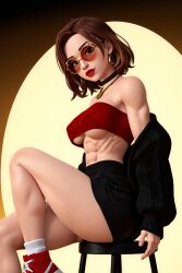 1girls 3d 3d_(artwork) abs ai ai_generated alt_girl big_ass big_breasts booty_shorts breasts brown_hair busty cardigan choker circle_glasses circular_glasses egirl female glasses hi_res high_resolution highres hipster lindsey_(oc) medium_hair muscular muscular_female petite petite_body radnsad red_glasses red_sunglasses solo solo_female solo_focus sunglasses tagme thick_ass thick_thighs tinted_eyewear tubetop underboob
