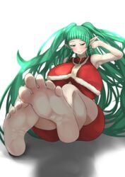 1girls alternate_costume barefoot braid breasts curvy feet female_only fire_emblem fire_emblem:_three_houses foot_fetish foot_focus gigantic_breasts green_eyes green_hair huge_breasts long_hair looking_at_viewer nintendo pointy_ears sitting smile solo sothis_(fire_emblem) thick_thighs tomodachi_(tomofanart) twin_braids twintails very_long_hair voluptuous