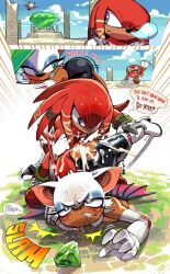 1boy 1girls bat_wings female female_focus fucked_silly furry furry_female furry_only green_eyes knuckles_the_echidna male red_fur red_hair rouge_the_bat sonic_(series) sonic_the_hedgehog_(series) stagbeetle white_fur white_hair