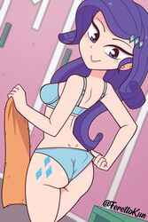 1girls alternate_costume ass bra equestria_girls female feretto ferettokun friendship_is_magic hasbro light_blue_bra light_blue_panties looking_back my_little_pony panties purple_hair rarity_(mlp) sideboob smooth_skin solo solo_female tagme underwear