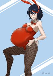 1girls big_breasts breasts bunny_ears bunny_girl bunnysuit clone66 female female_only huge_belly kill_la_kill large_breasts matoi_ryuuko pregnant ready_to_pop solo torpedo_belly