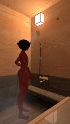 black_hair demon demon_boy demon_horns femboy hand_on_penis incubus male male_only masturbation nude penis penis_in_hand red_skin self_upload shower solo solo_male succubus vrcfemboy vrchat vrchat_avatar