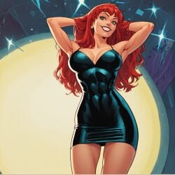 1girls ai_generated big_breasts black_dress camera_pov cleavage club comic dress female fit fit_female green_eyes lipstick long_hair looking_at_viewer marvel marvel_comics mary_jane_watson nightclub pov red_hair solo spider-man_(series) themerchant69