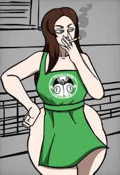 1girls 2026 2d 2d_(artwork) 2d_artwork almost_naked almost_nude apron apron_only big_areola big_areolae big_breasts big_lips big_lips_no_eyes blue_eyes breasts cigar cigar_in_mouth cigarette cigarette_in_hand cigarette_in_mouth cigarette_smoke coffee_shop collar curvaceous curvaceous_female curvaceous_figure curvy curvy_body curvy_female curvy_figure curvy_hips english_text half-closed_eyes hand_on_hip holding holding_cigarette holding_object huge_areola huge_areolae huge_breasts light-skinned_female light_skin looking_away no_eyes pierced_nose piercing ribznsfw serious shiny_legs shiny_skin shiny_thighs smoke smoking smoking_cigar smoking_cigarette solo solo_female standing starbucks starbucks_barista starbucks_parody starbucks_uniform text vent voluptuous voluptuous_body voluptuous_female white_skin white_skinned_female working