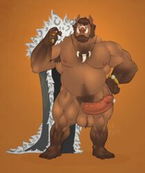 2017 5_fingers 5_toes anthro arm_hair armpit_hair ball_tuft balls bara beard big_balls big_muscles big_penis bodily_fluids body_hair broody brown_body brown_fur brown_hair cape chest_hair clock clothing erection eyebrows facial_hair feet fingers fur genital_fluids genitals hair hairy hand_on_hip happy_trail hi_res huge_cock humanoid_feet humanoid_genitalia humanoid_hands humanoid_penis jewelry kazushi leg_hair looking_at_viewer male male_only mammal musclegut muscular muscular_anthro muscular_male necklace nipples nude penis pink_nipples pink_nose pink_penis plantigrade precum red_eyes ring simple_background solo solo_male standing suid suina sus_(pig) thick_eyebrows toes tuft tusks vein veiny_penis watch wild_boar wristwatch