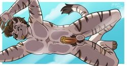 anthro ball_tuft balls felid genitals hi_res male mammal pantherine penis siberian_tiger solo tiger tuft vaktavious yuguni