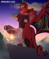abs anthro back_wings balls big_balls big_muscles big_nipples big_pecs big_penis bodily_fluids cliff cloud dragon erection european_mythology excessive_genital_fluids excessive_precum eyes_closed facial_markings fangs foreskin genital_fluids genitals hand_behind_head head_markings hi_res horn huge_balls huge_pecs huge_penis hyper hyper_balls hyper_genitalia hyper_penis leaking_precum long_tail male markings mountain muscular muscular_arms muscular_legs muscular_male musk musky_armpit musky_balls musky_penis mythological_creature mythological_scalie mythology navel nipples open_mouth pecs penis ppandogg precum raised_arms retracted_foreskin saggy_balls scalie scrotum_flap sky solo spread_wings standing stretching sunrise tail teeth tongue tongue_out vein veiny_penis western_dragon wing_markings wings yawn