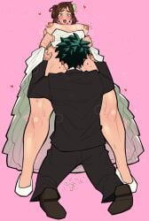 adult_ochako ahe_gao blush boku_no_hero_academia boku_no_hero_academia_(finale) boobs breasts breasts_out canon_couple cunnilingus cunnilingus_through_clothes curvy curvy_figure deku eating_pussy fellatio highres illustration implied_oral izuku_midoriya legs licking_pussy lifted_skirt loopvoid married_couple midoriya_izuku my_hero_academia my_hero_academia_(finale) nipples ochako_uraraka oral oral_sex pleasure_face ponytail post-timeskip sex thick_thighs tongue tongue_out under_dress uraraka_ochako uravity voidloop wedding_dress