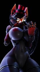 2024 3d_(artwork) absurd_res alternate_species animatronic anthro areola big_breasts black_background black_body black_hair black_sclera breasts canid canine clothing covering covering_mouth crossgender digital_media_(artwork) ear_piercing ear_ring facial_piercing female five_nights_at_freddy's fox freddy_fazbear's_pizzeria_simulator genitals glistening glistening_body glowing glowing_eyes hair hat headgear headwear heart_pupils heart_symbol hi_res inner_ear_fluff lefty_(fnaf) looking_at_hand looking_at_own_hand machine mammal mrs_dexie mtf_crossgender navel nipple_dip nipples nose_piercing orange_ears orange_hands piercing pink_areola pink_nipples ring_piercing robot robot_anthro scottgames shocked short_hair simple_background solo thick_thighs top_hat tuft vulva wide_hips yellow_eyes