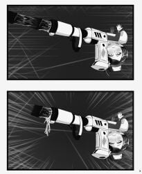 1boy 1girls briefers_rock comic crossover cum gun_fucking huge_cock luluco monochrome neoshocker03 panty_&_stocking_with_garterbelt penis short_hair space_patrol_luluco studio_trigger