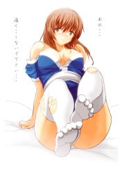 1girls big_breasts breasts brown_eyes brown_hair dead_or_alive feet female kasumi_(doa) kettsu large_breasts long_hair panties torn_clothes torn_thighhighs underwear white_panties white_underwear