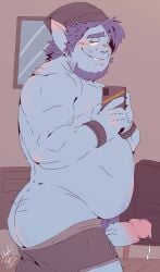 1boy 2021 aged_up ass barley_lightfoot beanie beard black_beanie blue_hair butt_crack cum cum_drip disney earrings elf erection light_blue_skin male male_only mooning onward_(2020) penis pixar selfie shadowmatamori smug solo