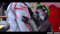 3d_animation animated blowjob brown_body brown_fur ear_piercing fortnite fruit_cock fur_markings furry gay inside male/male raccoon rufus_(fortnite) tagme video white_body white_fur wolf yaoi