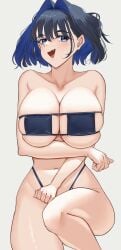 big_breasts big_butt bikini cleavage eipanguino huge_breasts large_breasts ouro_kronii short_hair swimsuit tagme