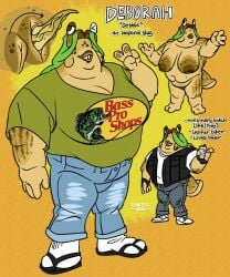 alcohol anthro areola aroused bass_pro_shops beer beverage big_areola big_breasts big_nipples bottomwear breasts buckteeth ch40t1c clothed clothing container deborah_(ch40t1c) denim denim_bottomwear denim_clothing disembodied_penis double_chin freckles frilly_penis fupa gastropod genitals green_hair gynomorph hair herm hi_res intersex inverted_nipples jeans leopard_slug markings model_sheet mollusk montgomery_glands nipples nonbinary_(lore) nude overweight overweight_anthro pants penis penis_flaps piercing smile standing striped_markings stripes tail tan_body tapering_penis teeth