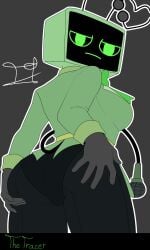 ass ass_focus blushcrunch_studio clothed dandy's_world dandys_world green_body microphone object_head roblox robot simple_background spread_ass suit tail the_tracer_(artist) tv_head vee_(dandy's_world)