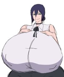 2d 2d_(artwork) alternate_breast_size big_breasts breasts breasts_bigger_than_head chainsaw_man digital_drawing_(artwork) digital_media_(artwork) enormous_breasts female female_focus female_only green_eyes green_eyes_female hands_on_breasts large_breasts momiji_(artist) purple_hair purple_hair_female reze_(chainsaw_man) russian russian_female smile solo solo_female solo_focus upper_body upper_body_focus white_background