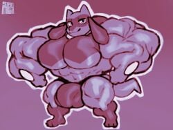 anthro big_muscles big_pecs bulge generation_4_pokemon hi_res huge_muscles hyper hyper_muscles male muscular muscular_arms muscular_legs nintendo pecs pokemon pokemon_(species) riolu shortstack solo supermattym8