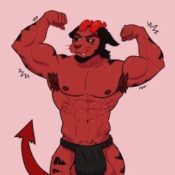 1:1 anthro barazoku demon felid gay hi_res homosexual homosexual_male horn lewd_catto male male_focus male_only male_penetrating mammal muscular pecs solo vermell