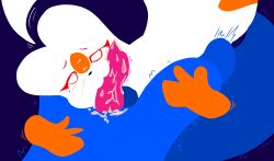 absurd_res anthro balls blue_body blue_fur bodily_fluids cum cum_on_face cum_on_penis duo ejaculation emanata female fur genital_fluids genitals hi_res lanta male male/female markings orange_markings penis rain_world red_eyes slugcat stunmaster_(lanta) videocult white_body white_fur