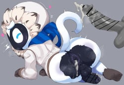 after_sex anthro bloons_tower_defense bodily_fluids clothed clothing cum cum_inside genital_fluids haplorhine heart_symbol hi_res humanoid ice_monkey_(bloons) male male/male mammal man0. monkey ninja_kiwi partially_clothed primate scarf snowstorm_(bloons) sweat tail