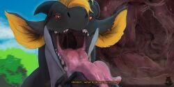 2022 2:1 absurd_res bodily_fluids cloud dialogue dragon feral hi_res horn inside_stomach internal male mythological_creature mythological_scalie mythology nolow outside plant saliva scalie sky solo teeth throat tree vek vore