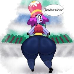 alien alien_girl alien_humanoid alien_only angry angry_expression angry_face ass ass_focus background_character big_ass big_butt bottomwear butt butt_focus clothed clothed_female clothing dialogue disney disney_xd female female_focus female_only huge_ass huge_butt looking_at_viewer looking_back milf mother rear_view speech_bubble tagme tagme_(artist) talking talking_to_viewer text tight_clothing tight_pants topwear wander_over_yonder
