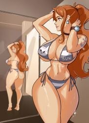 1girls 2d aidancore ass bikini breasts female female_only hamjam light-skinned_female light_skin mirror nami_(one_piece) one_piece orange_hair ponytail solo solo_female tagme thighs